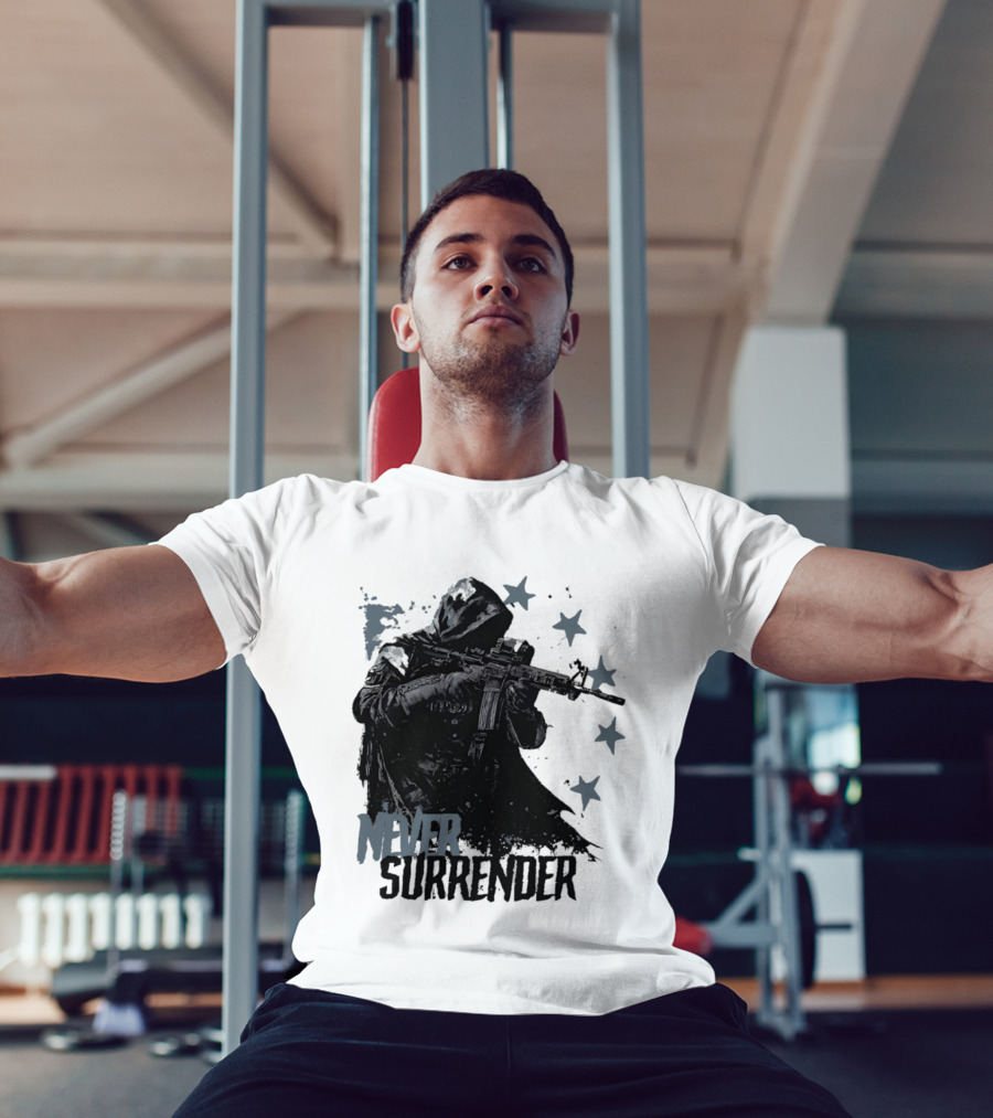 Never Surrender Reaper With Hooded Figure And Rifle T-Shirt