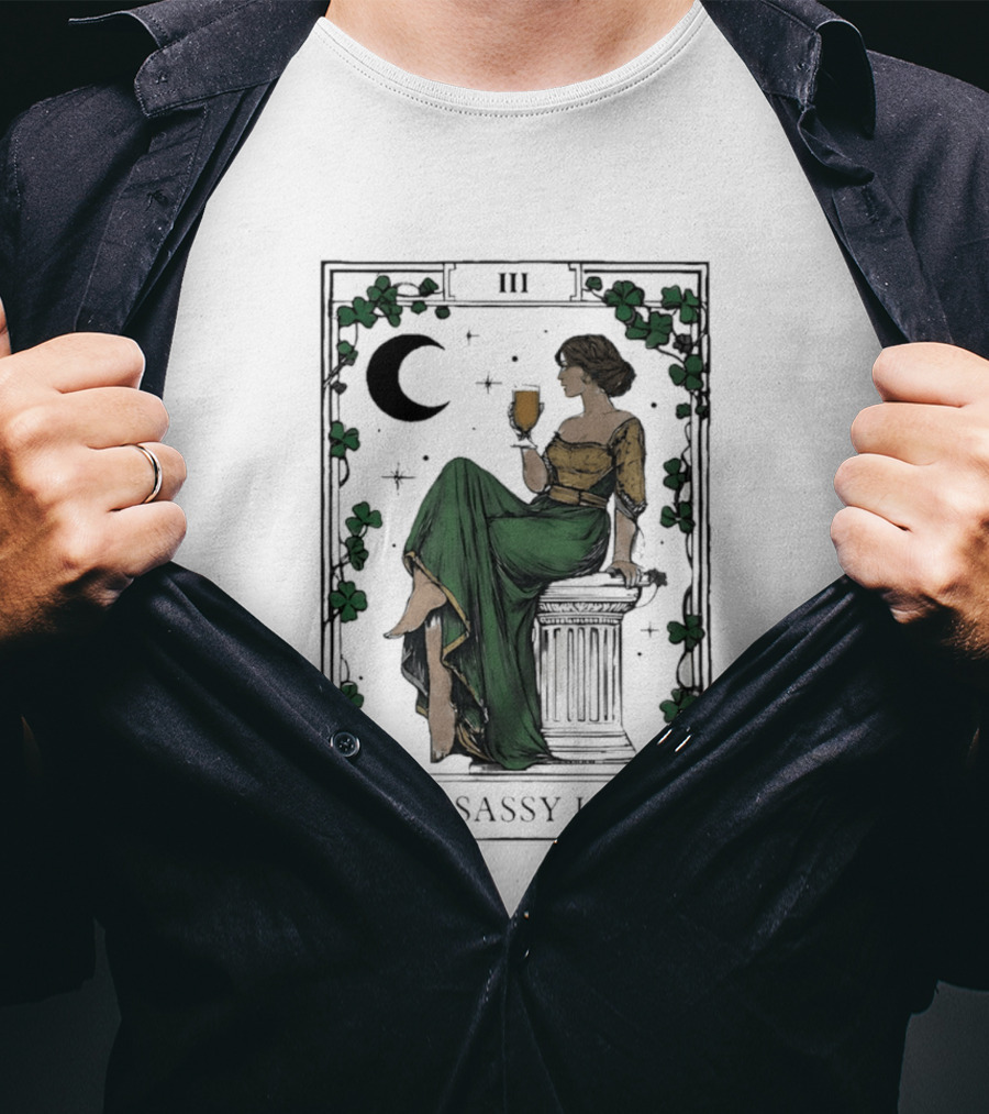 St Patrick's Day The Sassy Lass Tarot Card III Moon Clover T-Shirt