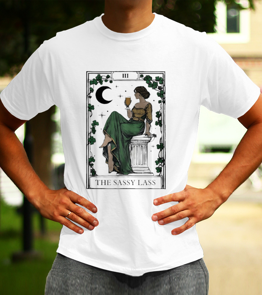 St Patrick's Day The Sassy Lass Tarot Card III Moon Clover T-Shirt
