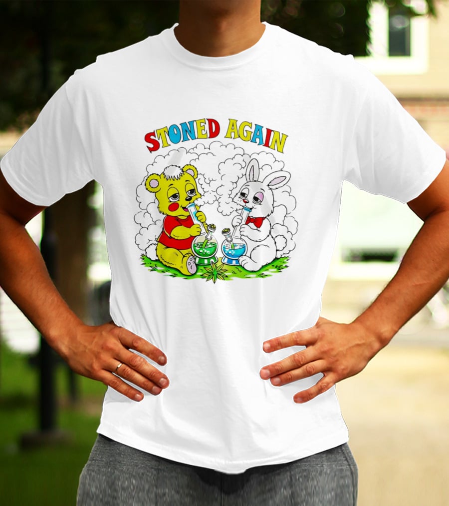 Stoned Again Bears And Rabbits Smoking Weeds T-Shirt