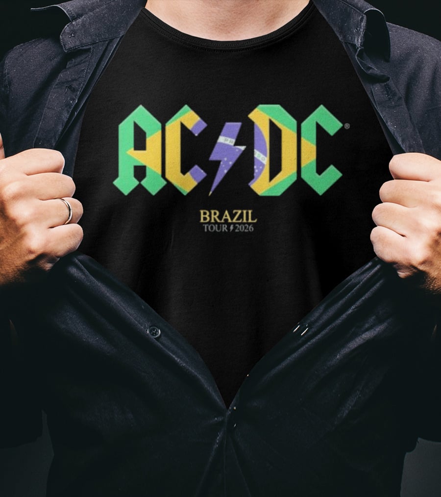 ACDC Brazil Tour 2026 Logo With Flag T-Shirt