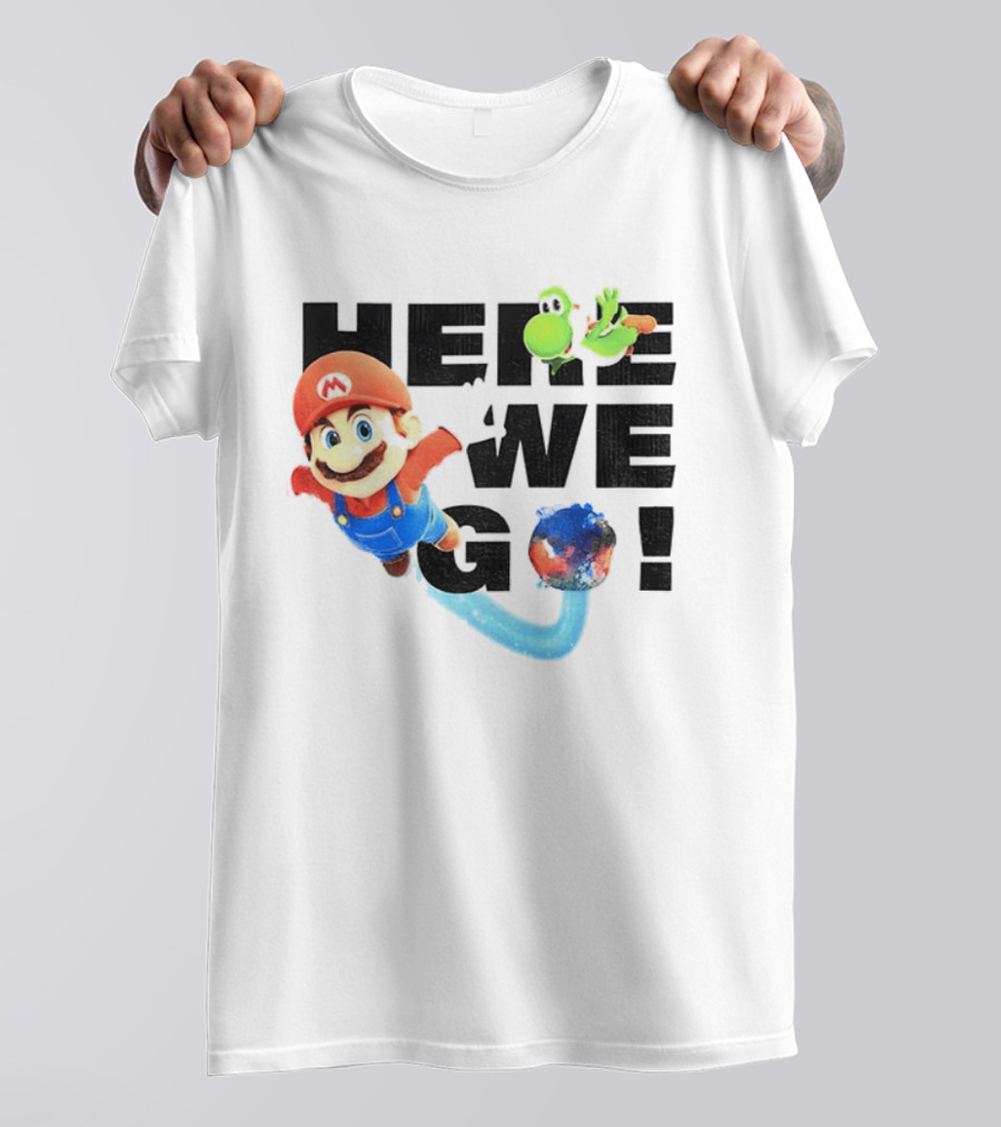 Super Mario 2026 Here We Go Featuring Iconic Characters And Exciting Adventure T-Shirt