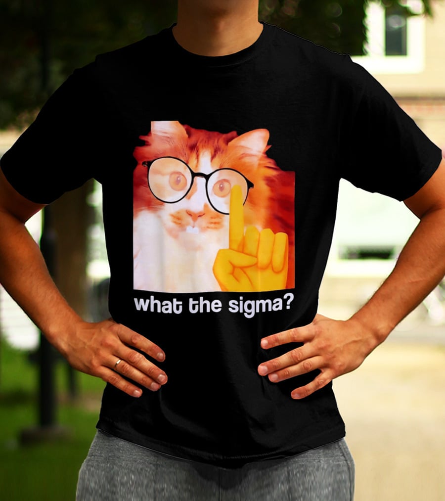 What The Sigma Cat Meme Glasses Pointing Finger Humor T-Shirt
