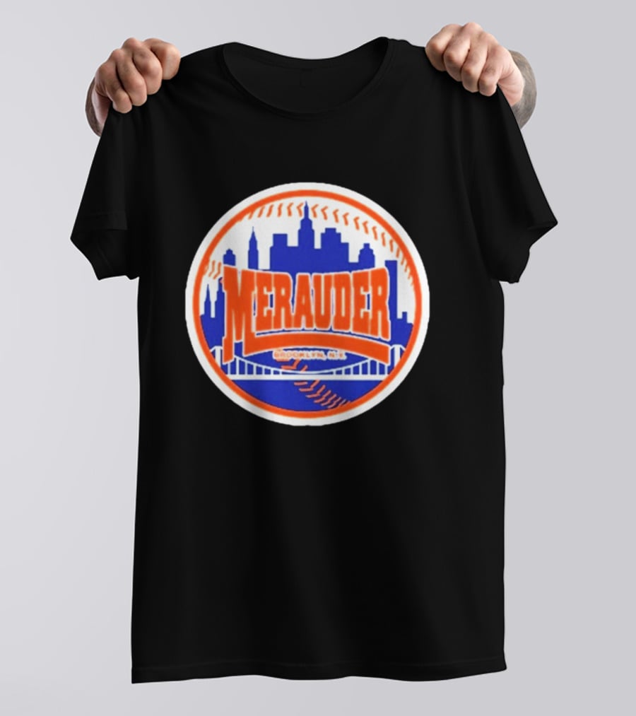 Merauder Brooklyn NY Skyline Baseball New York Mets T-Shirt