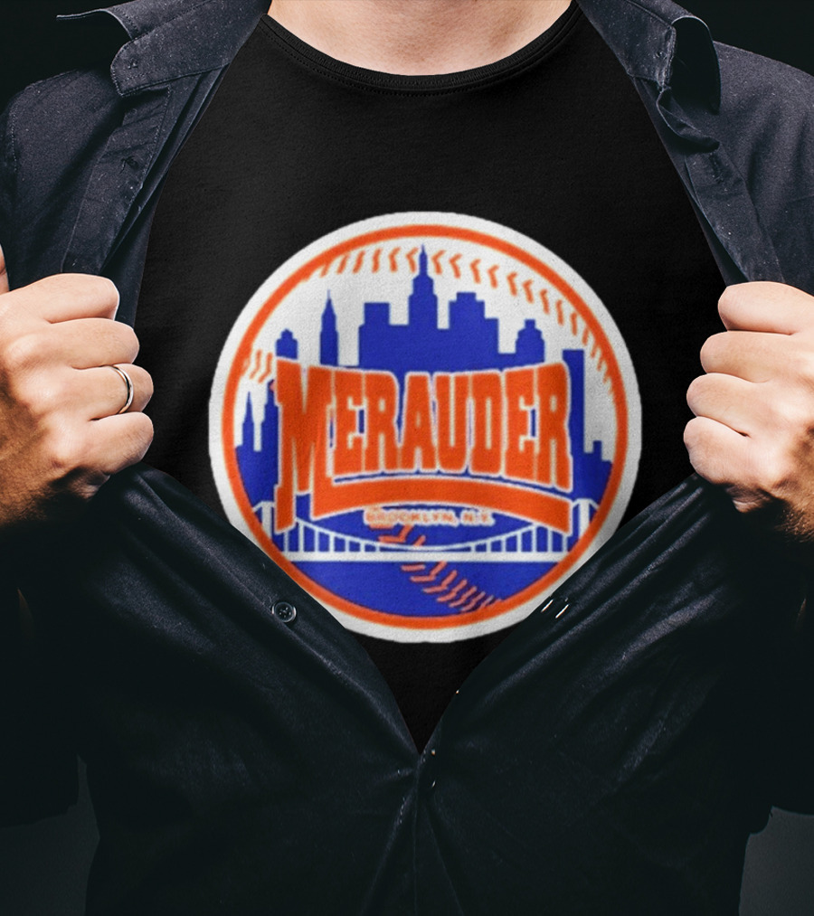 Merauder Brooklyn NY Skyline Baseball New York Mets T-Shirt