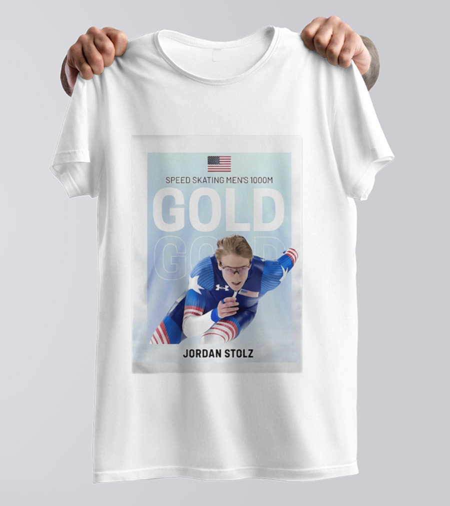 American Flag Speed Skating Men's 1000M Gold Jordan Stolz T-Shirt