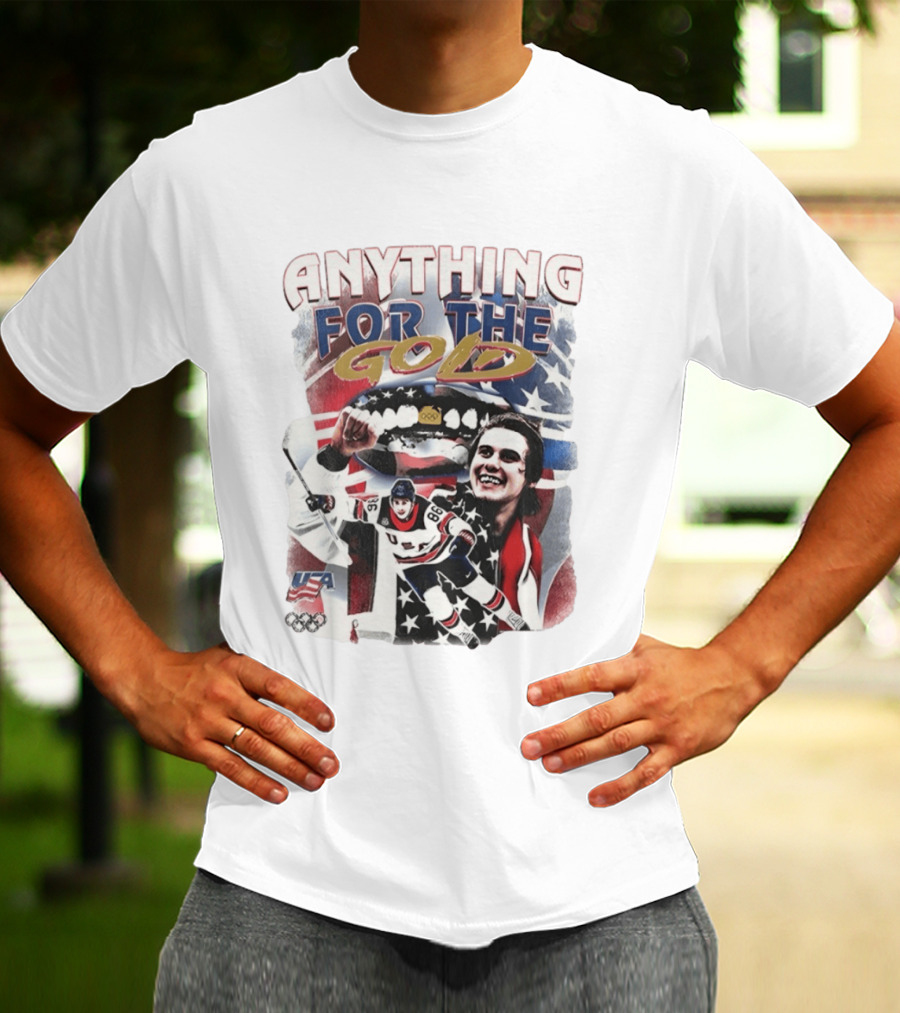 Anything For The Gold Usa Hockey American Flag Jack Hughes T-Shirt