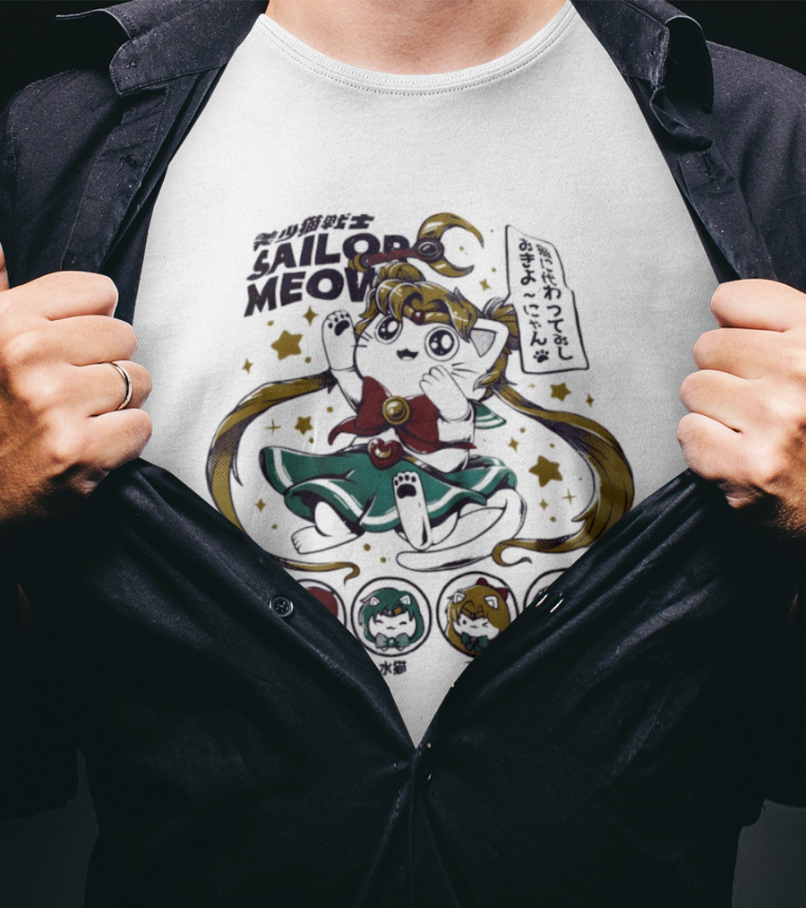 Sailor Meow Cute Cat Moon Pampling Japan Anime Girl Stars T-Shirt