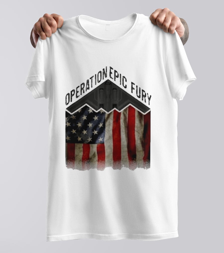 Operation Epic Fury USA American Flag Military Stealth Bomber T-Shirt