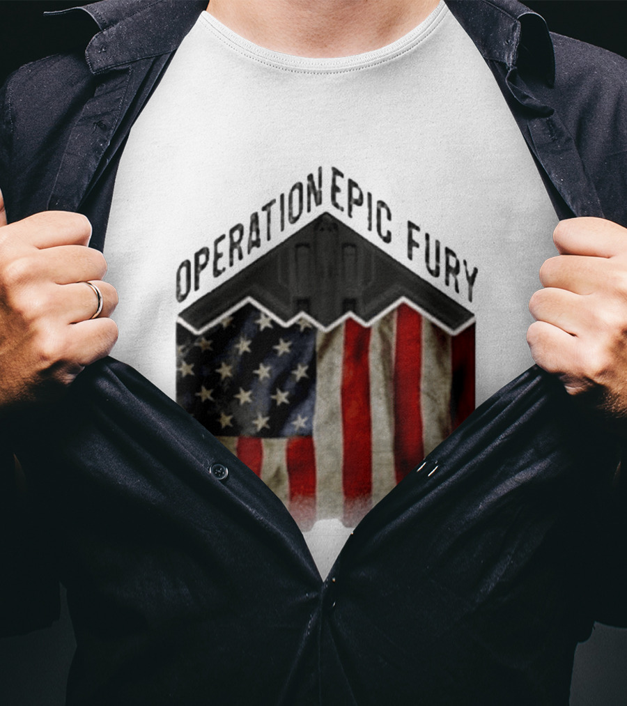 Operation Epic Fury USA American Flag Military Stealth Bomber T-Shirt