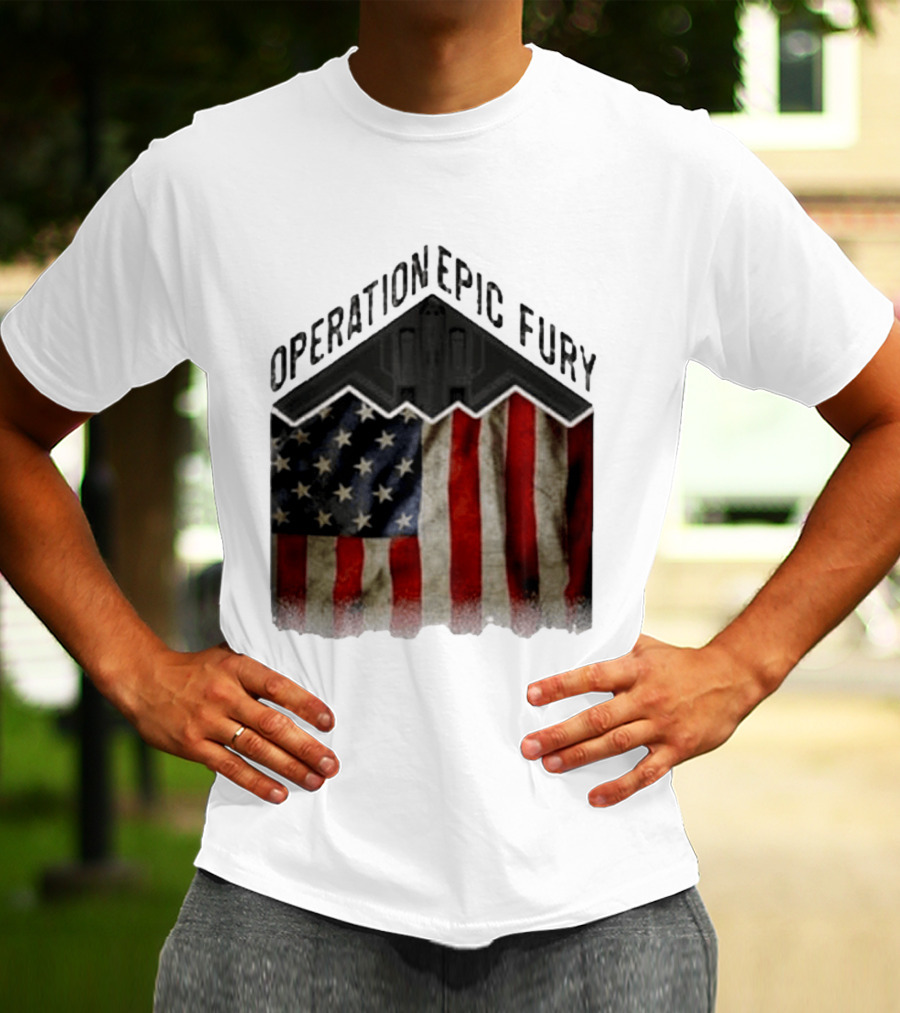 Operation Epic Fury USA American Flag Military Stealth Bomber T-Shirt