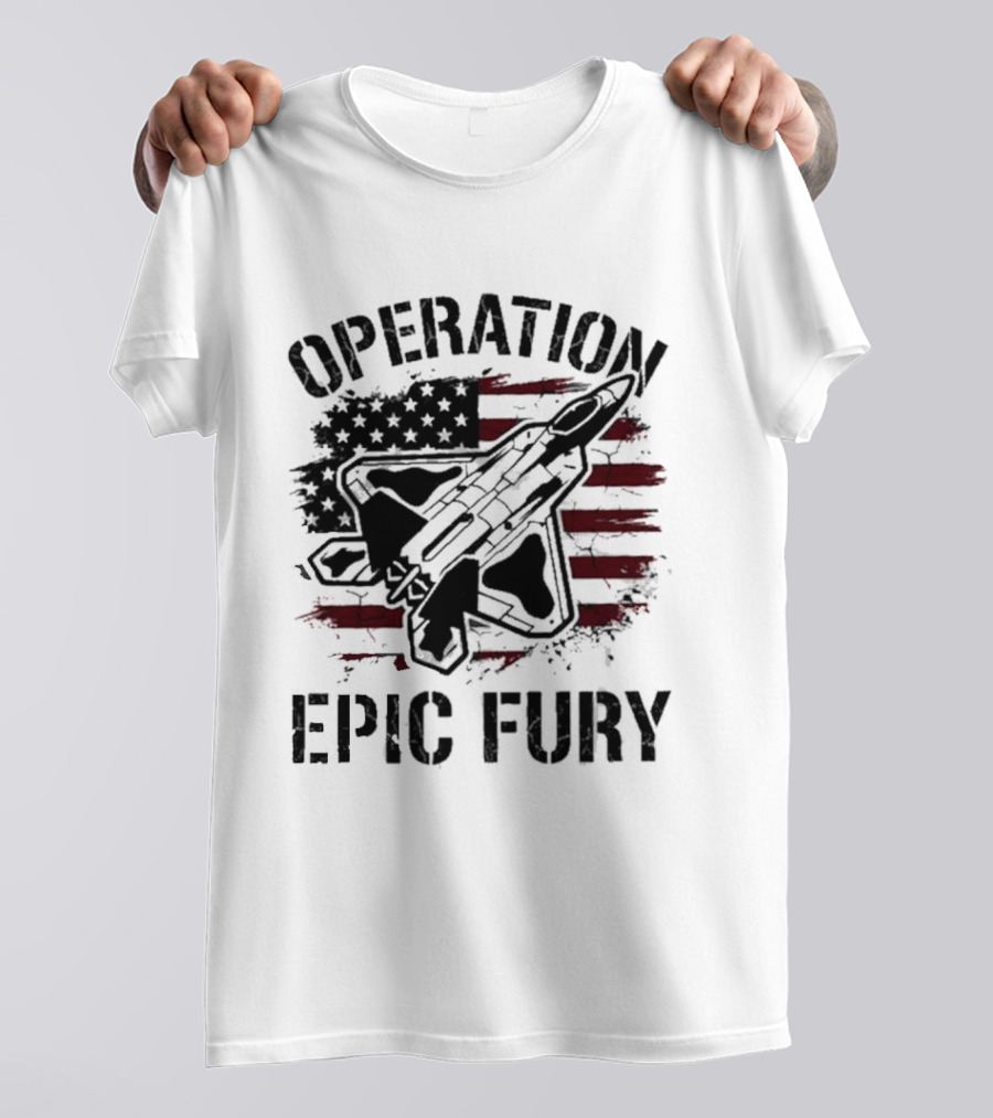 Operation Epic Fury Fighter Jet American Flag Stars T-Shirt