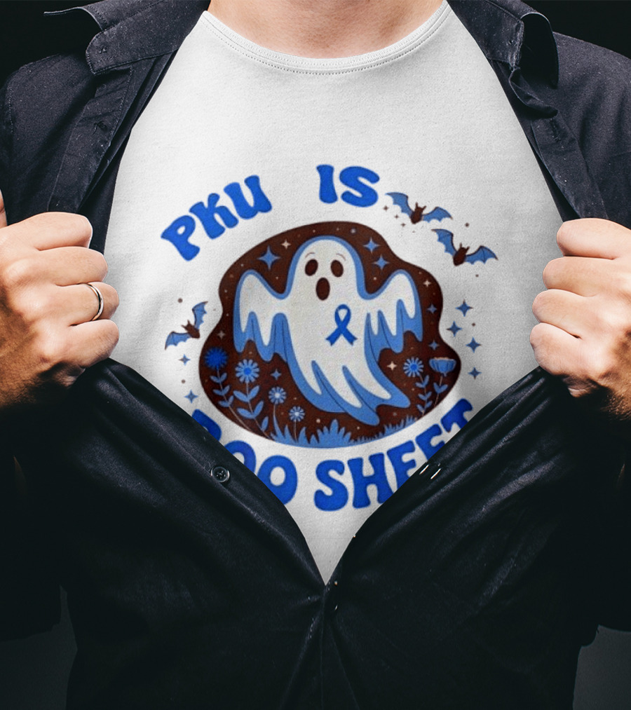 PKU Is Boo Sheet Ghost With Awareness Ribbon And Bats T-Shirt