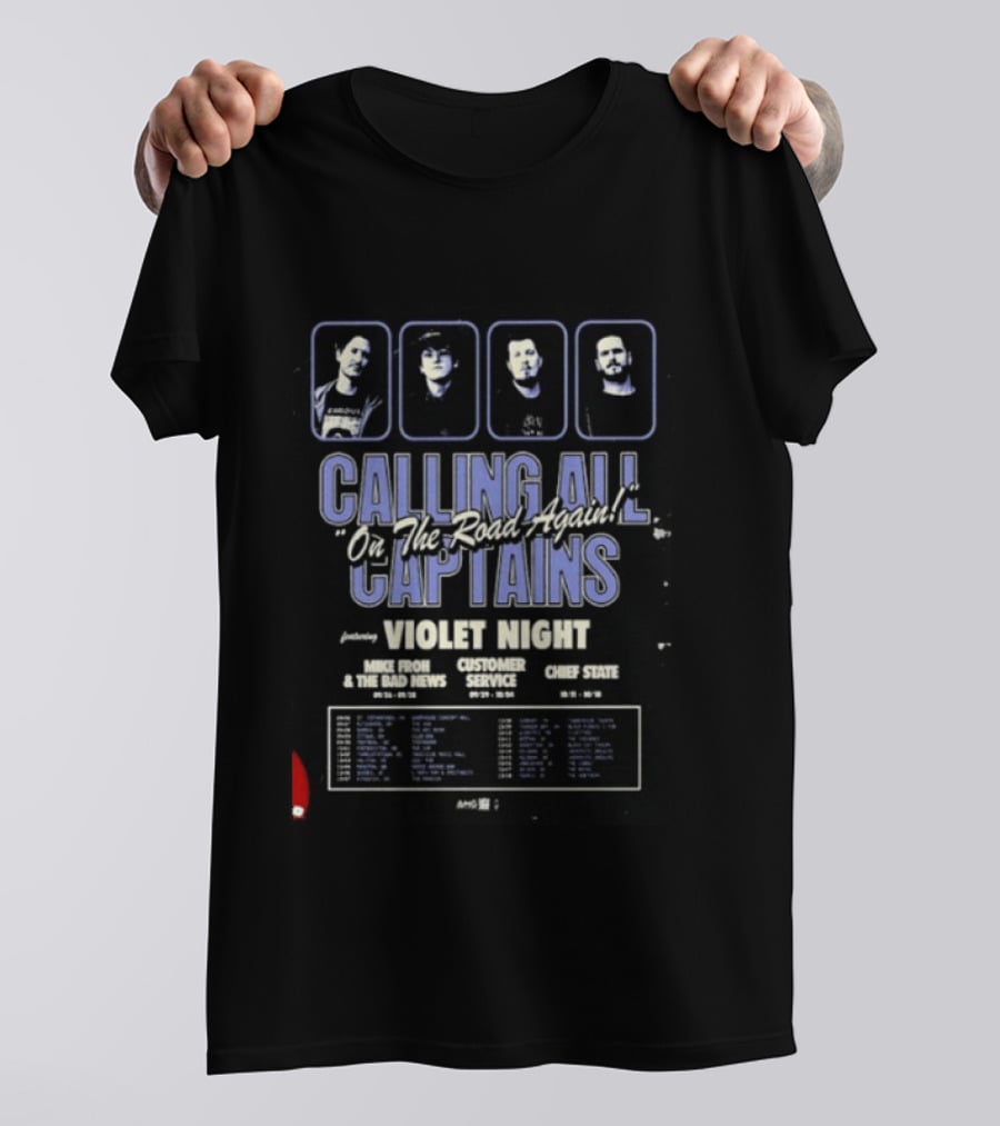 Calling All Captains On The Road Again Tour 2025 Violet Night Mike Froh The Bad News Customer Service Chief State T-Shirt
