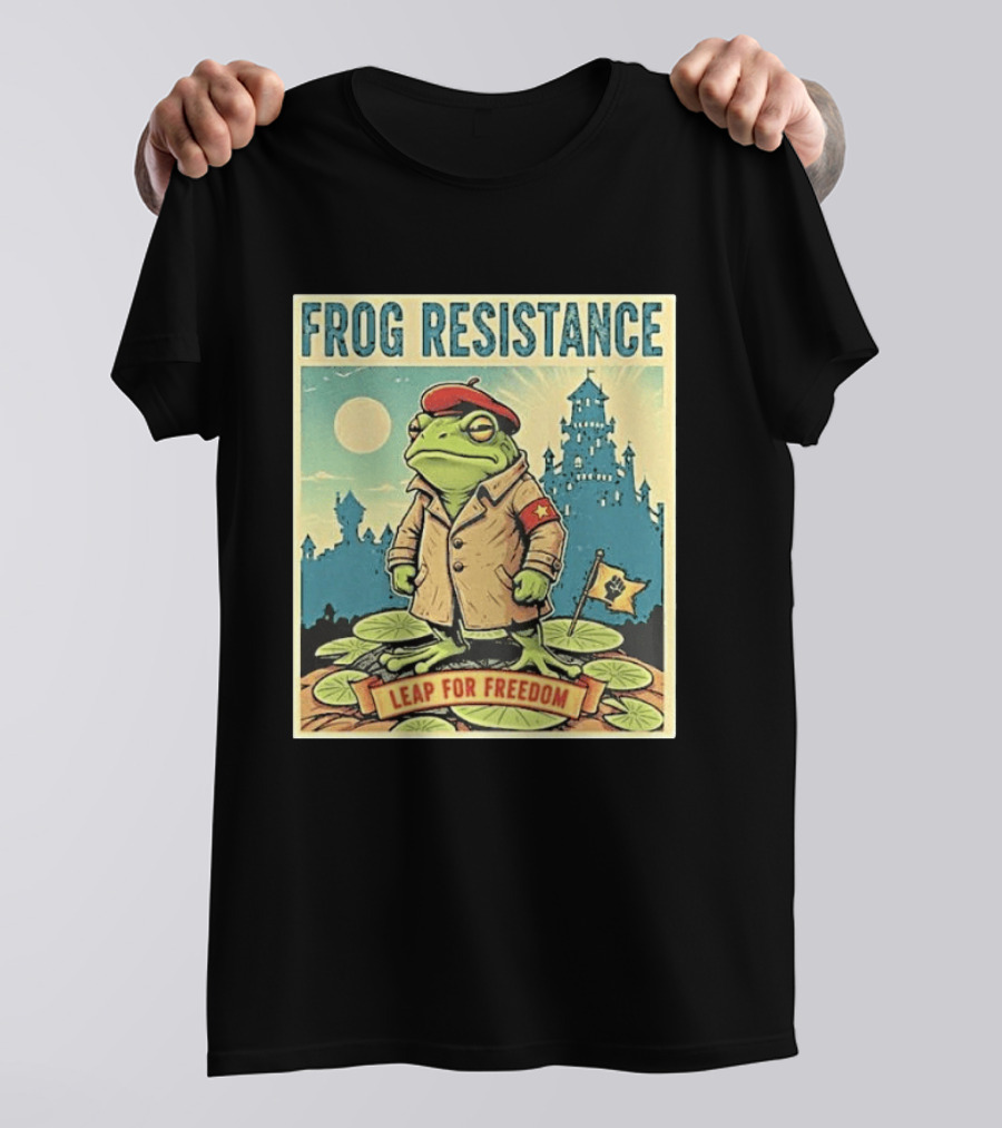 Classic Frog Resistance Leap For Freedom Castle Beret Moonlight Lily Pads T-Shirt