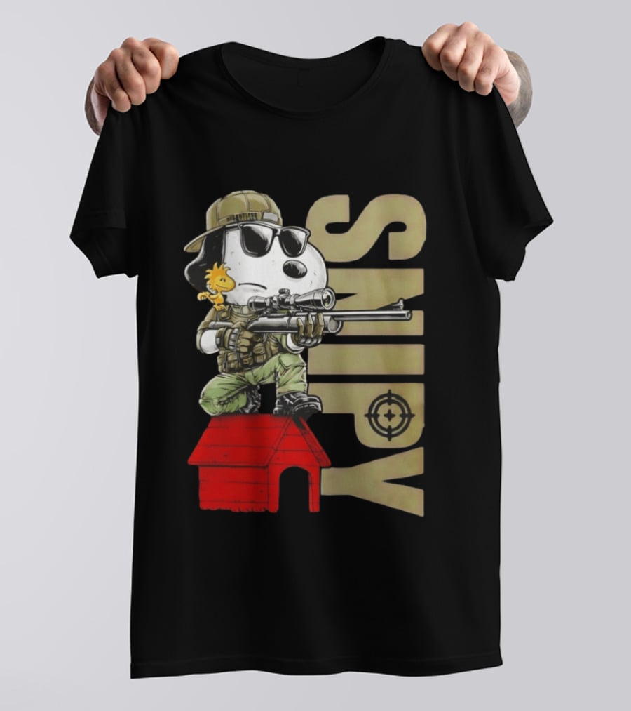 Snoopy Sniper Woodstock Camouflage Doghouse Target T-Shirt