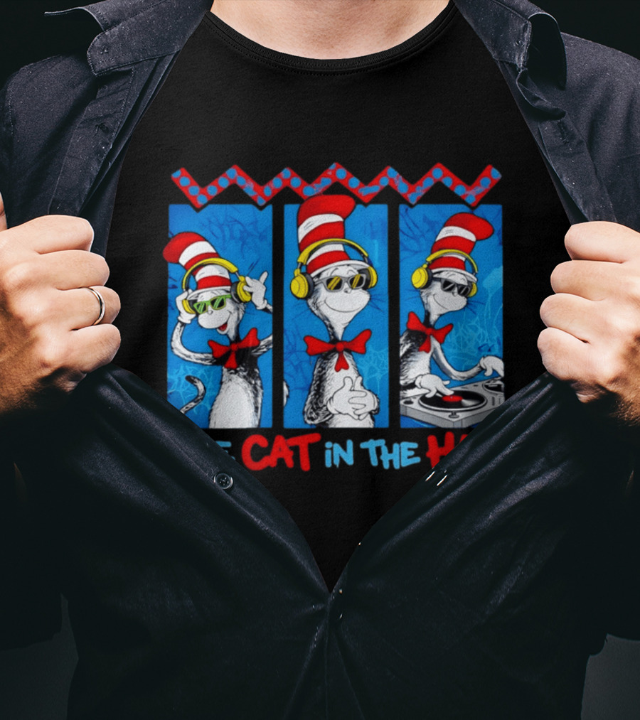 The Cat In The Hat Dr Seuss DJ Headphones And Sunglasses T-Shirt