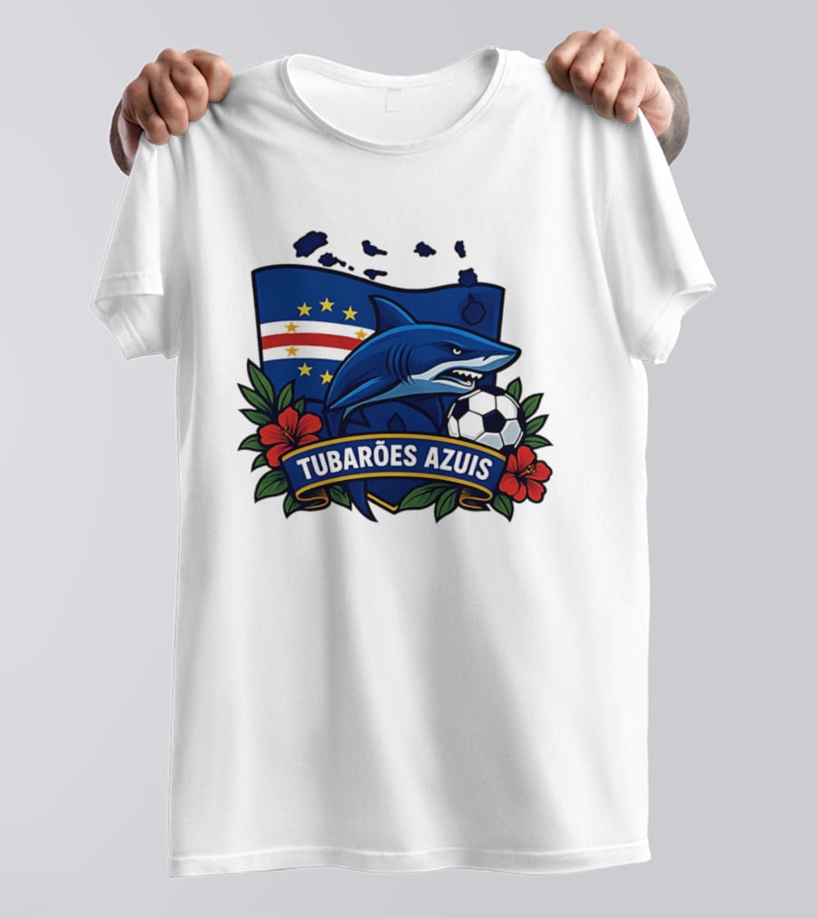 Tubaroes Azuis Cape Verde Football Team Crest With Shark And Soccer Ball T-Shirt