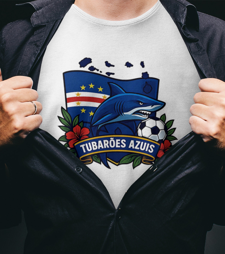 Tubaroes Azuis Cape Verde Football Team Crest With Shark And Soccer Ball T-Shirt
