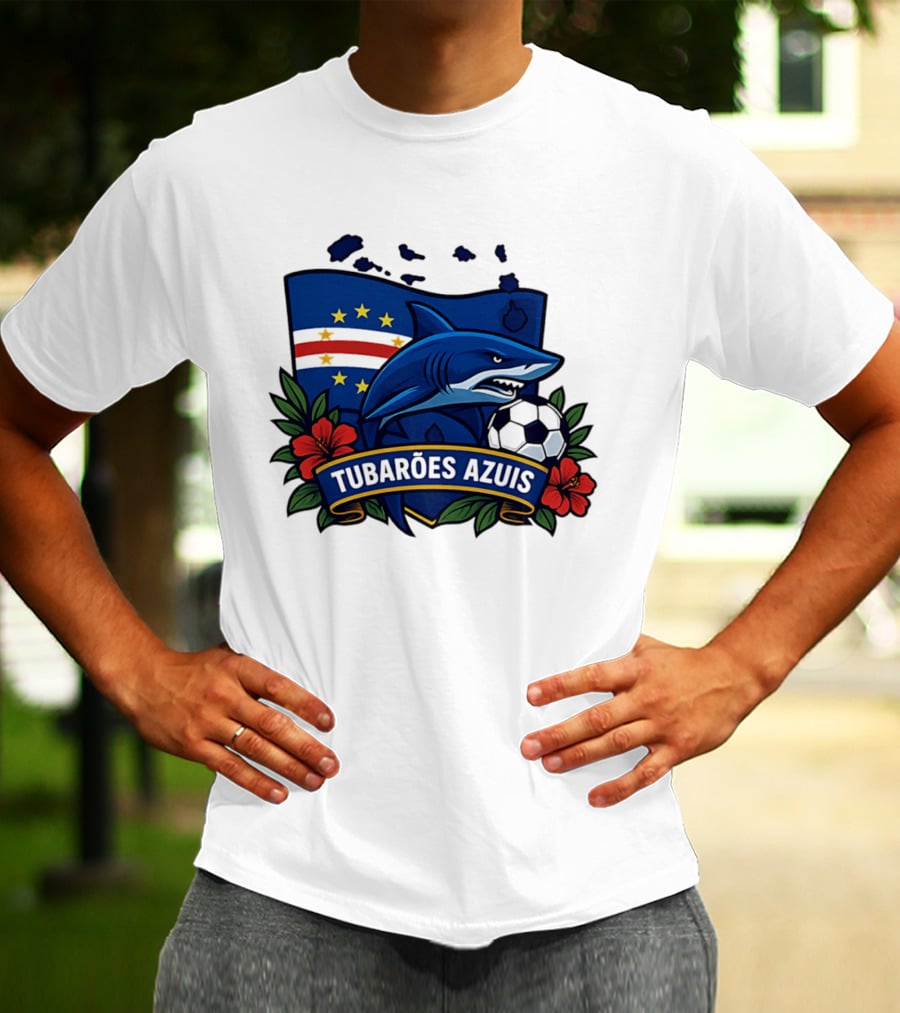 Tubaroes Azuis Cape Verde Football Team Crest With Shark And Soccer Ball T-Shirt