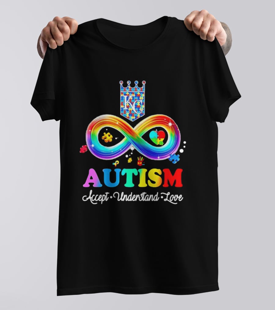Kansas City Royals KC Autism Accept Understand Love Rainbow Infinity Puzzle Pieces T-Shirt