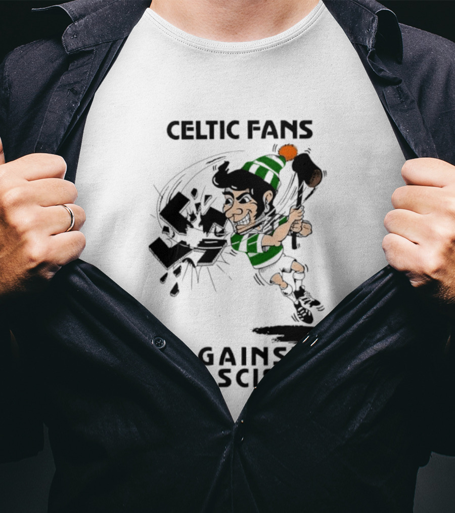 Celtic Fans Against Fascism Irish Character And Broken Swastika T-Shirt
