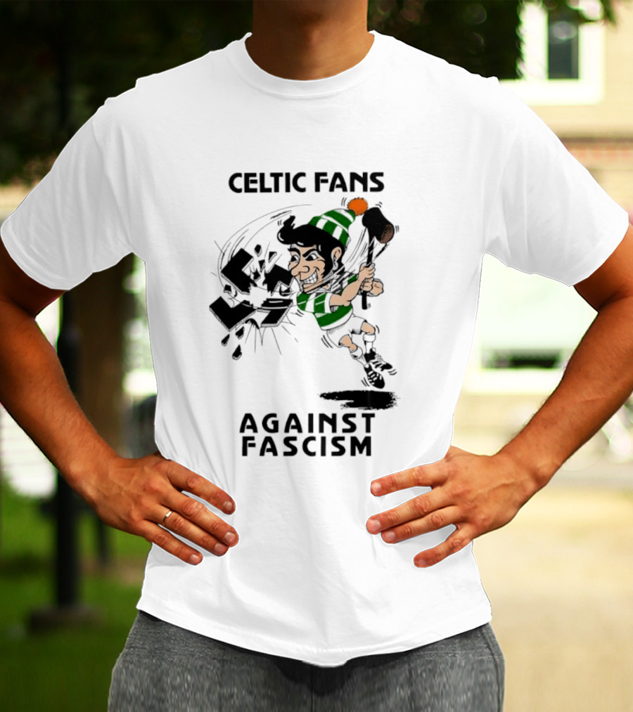 Celtic Fans Against Fascism Irish Character And Broken Swastika T-Shirt