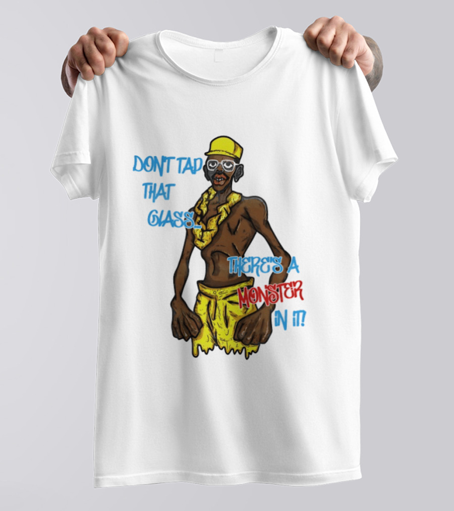 Don't Tap That Glass There's A Monster In It Yellow Outfit Ruffled Collar Sunglasses T-Shirt