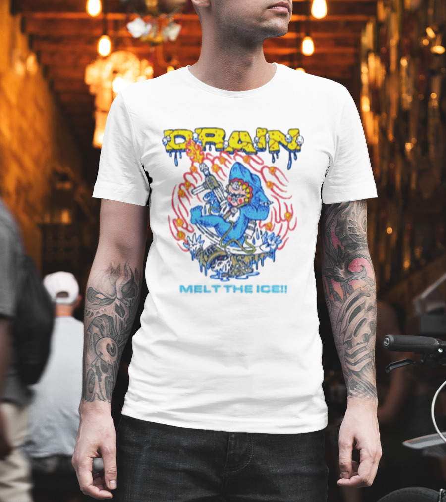 Drain Melt The Ice Hardcore Punk Shark Character With Flames And Machine Gun T-Shirt