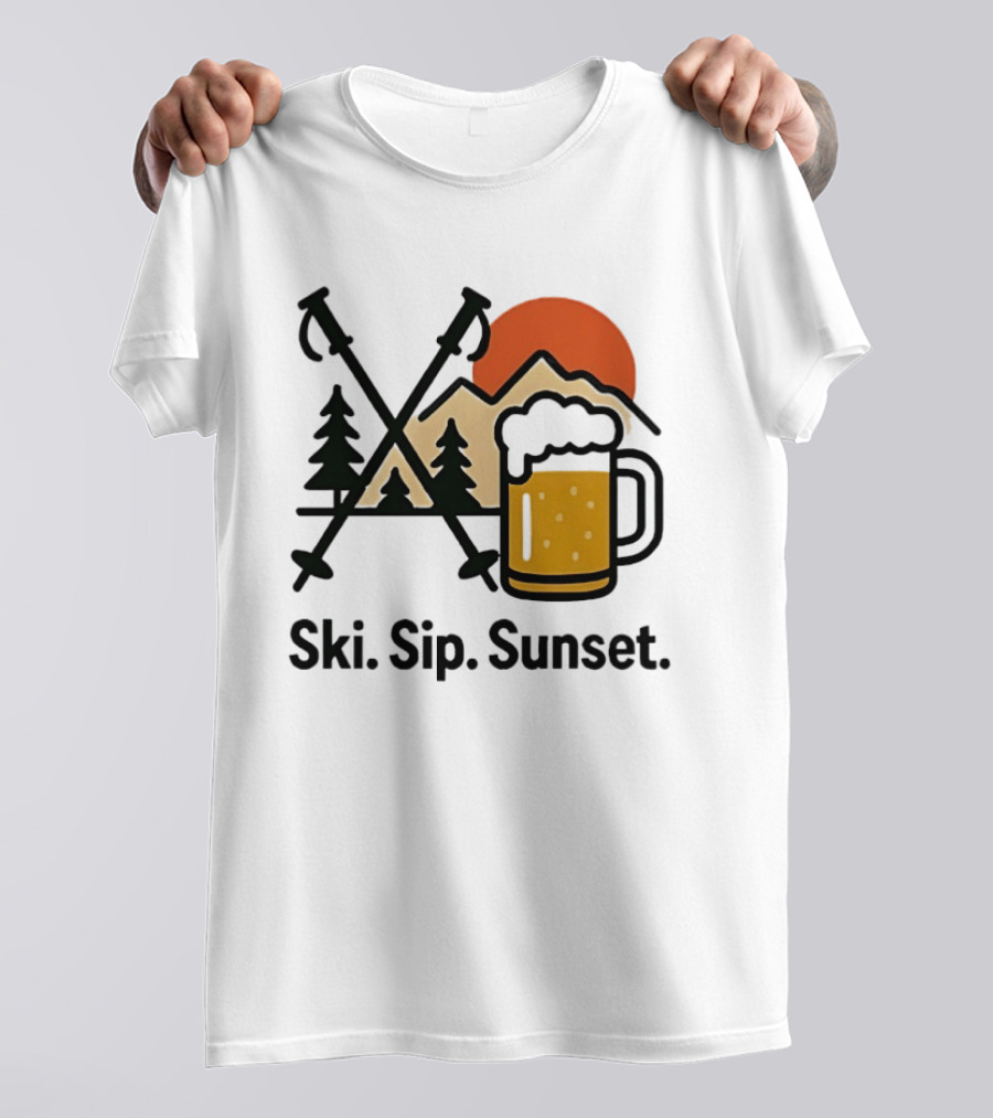 Ski Sip Sunset Mountain Beer Adventure T-Shirt