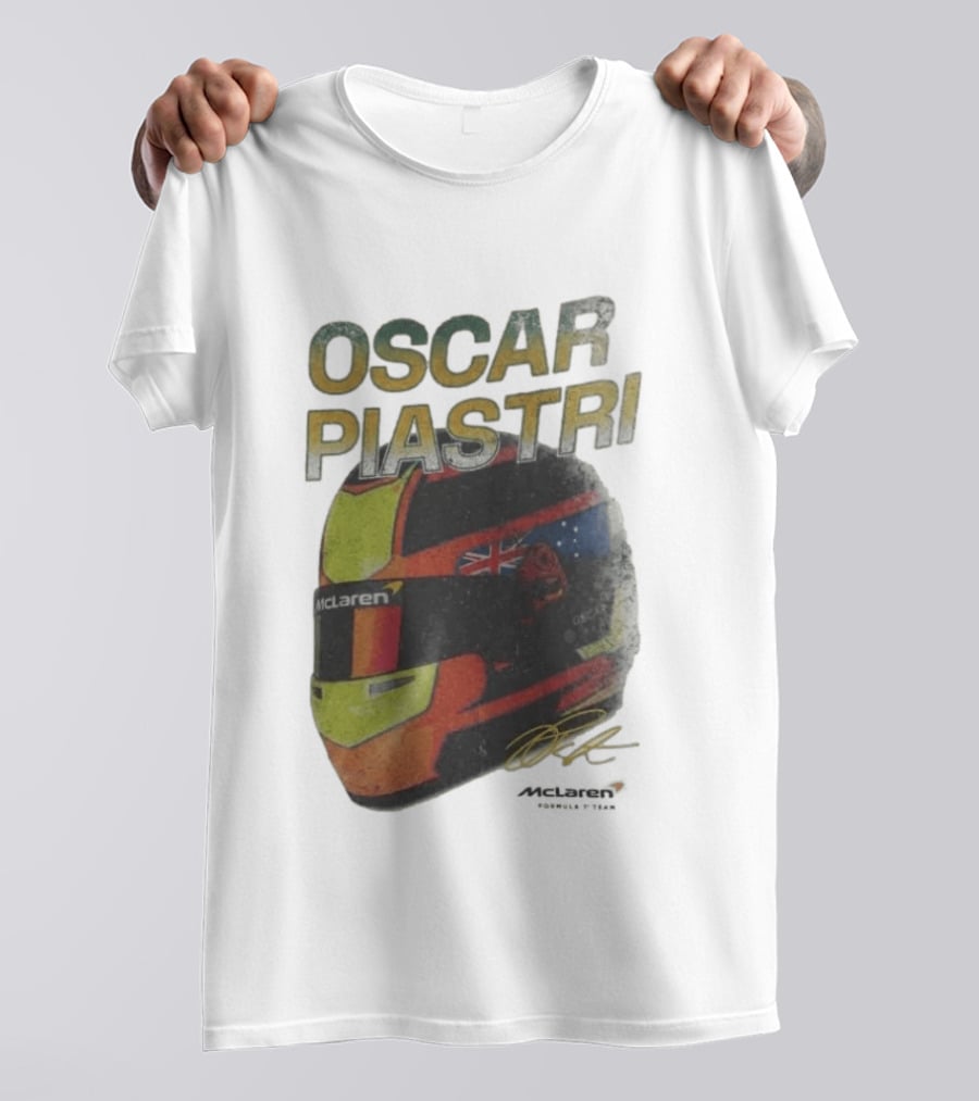Oscar Piastri McLaren Racing Helmet Flag Signature T-Shirt