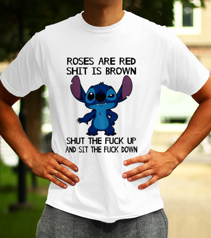Stitch Roses Are Red Shit Is Brown T-Shirt
