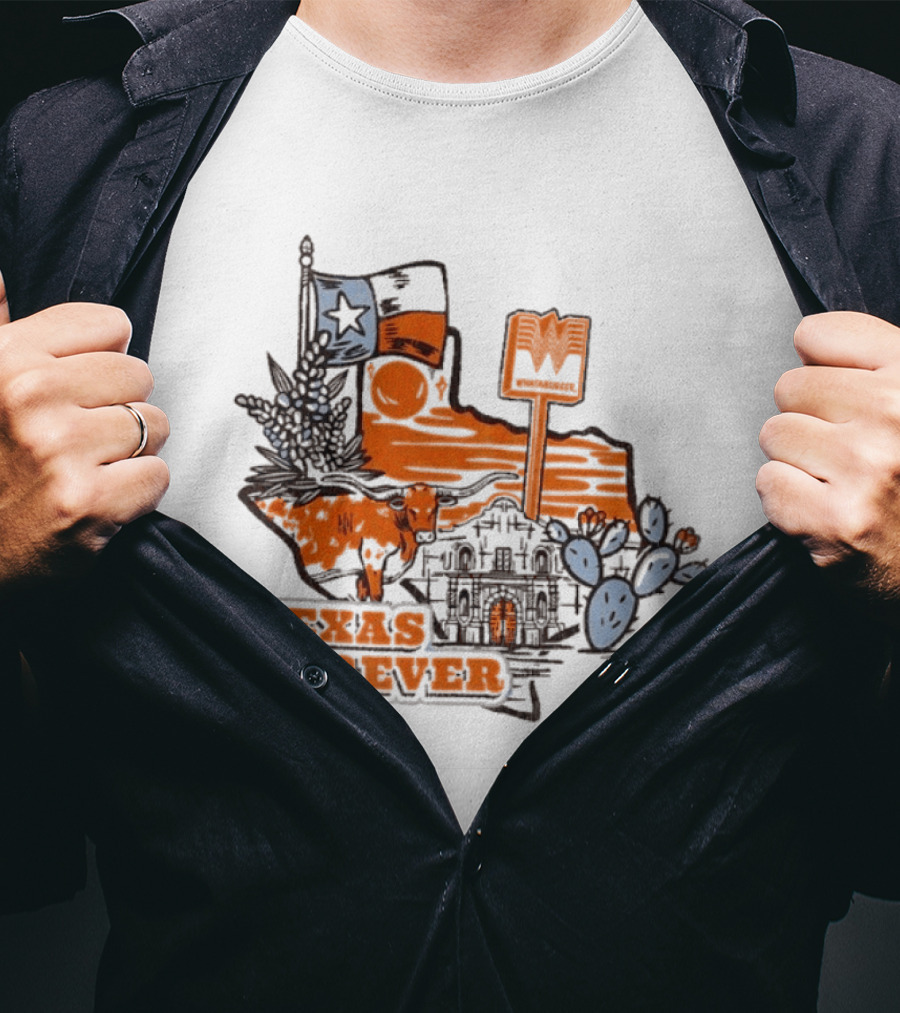 Texas Forever Alamo Whataburger Collaboration With Lone Star Flag And Cactus T-Shirt