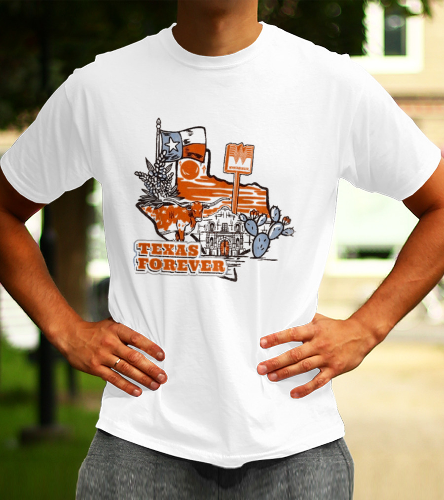 Texas Forever Alamo Whataburger Collaboration With Lone Star Flag And Cactus T-Shirt