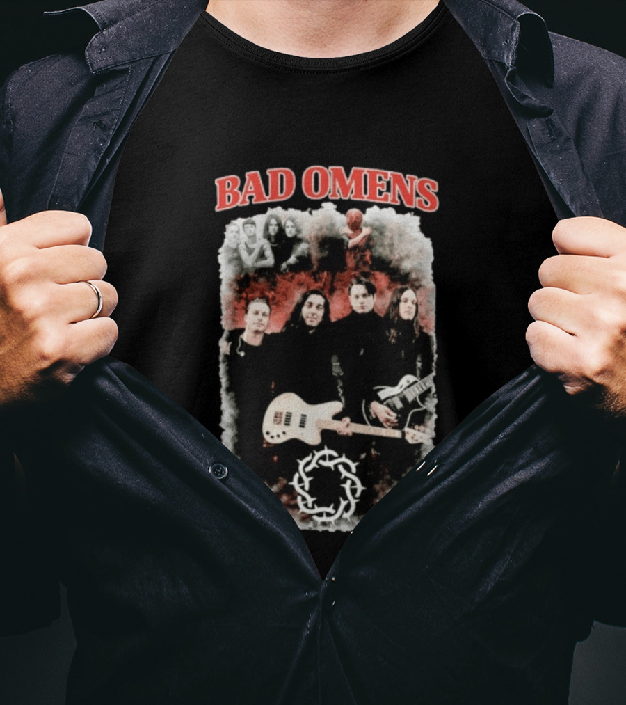 BAD OMENS Band Bootleg Circle Symbol Concert Collage T-Shirt