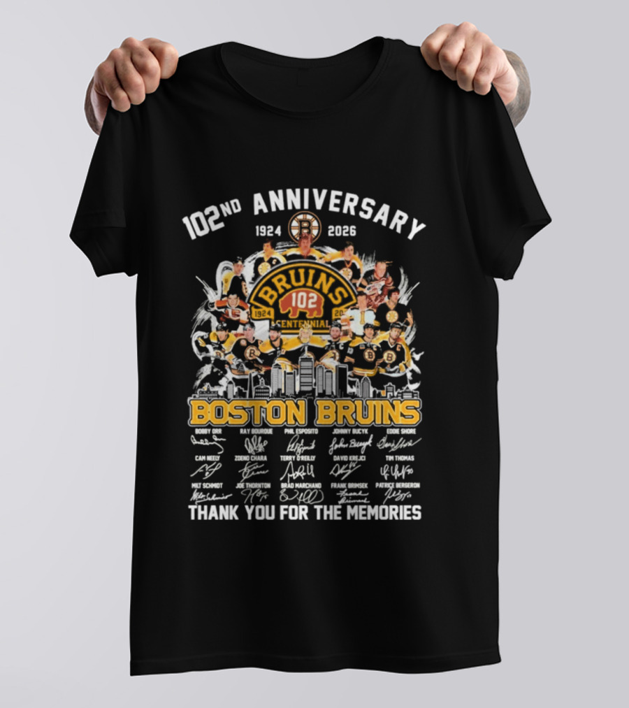 Boston Bruins 102nd Anniversary 1924 2026 Thank You For The Memories Signatures T-Shirt