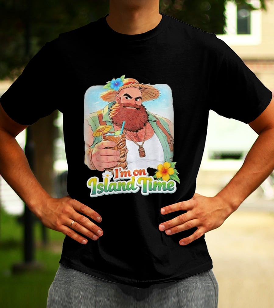 I'm On Island Time Tropical Relaxation With Tiki Drink And Hawaiian Flower T-Shirt