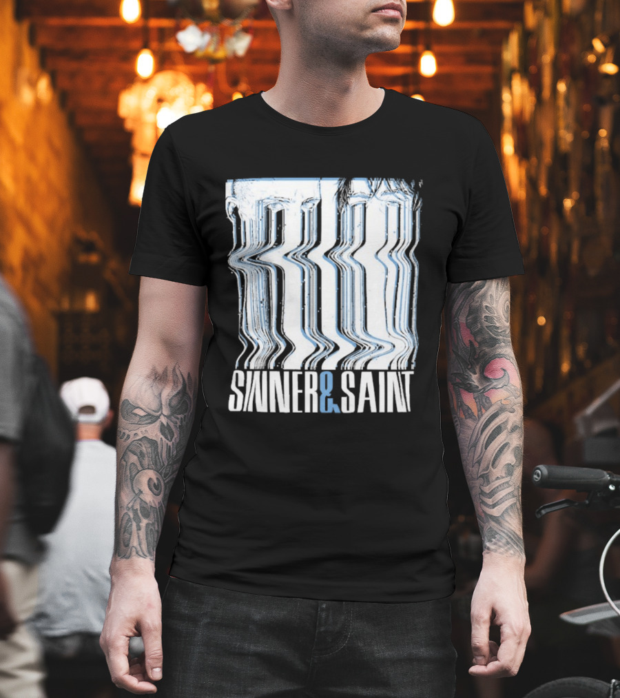 Sinner And Saint Distorted Typography Design Free Shipping T-Shirt