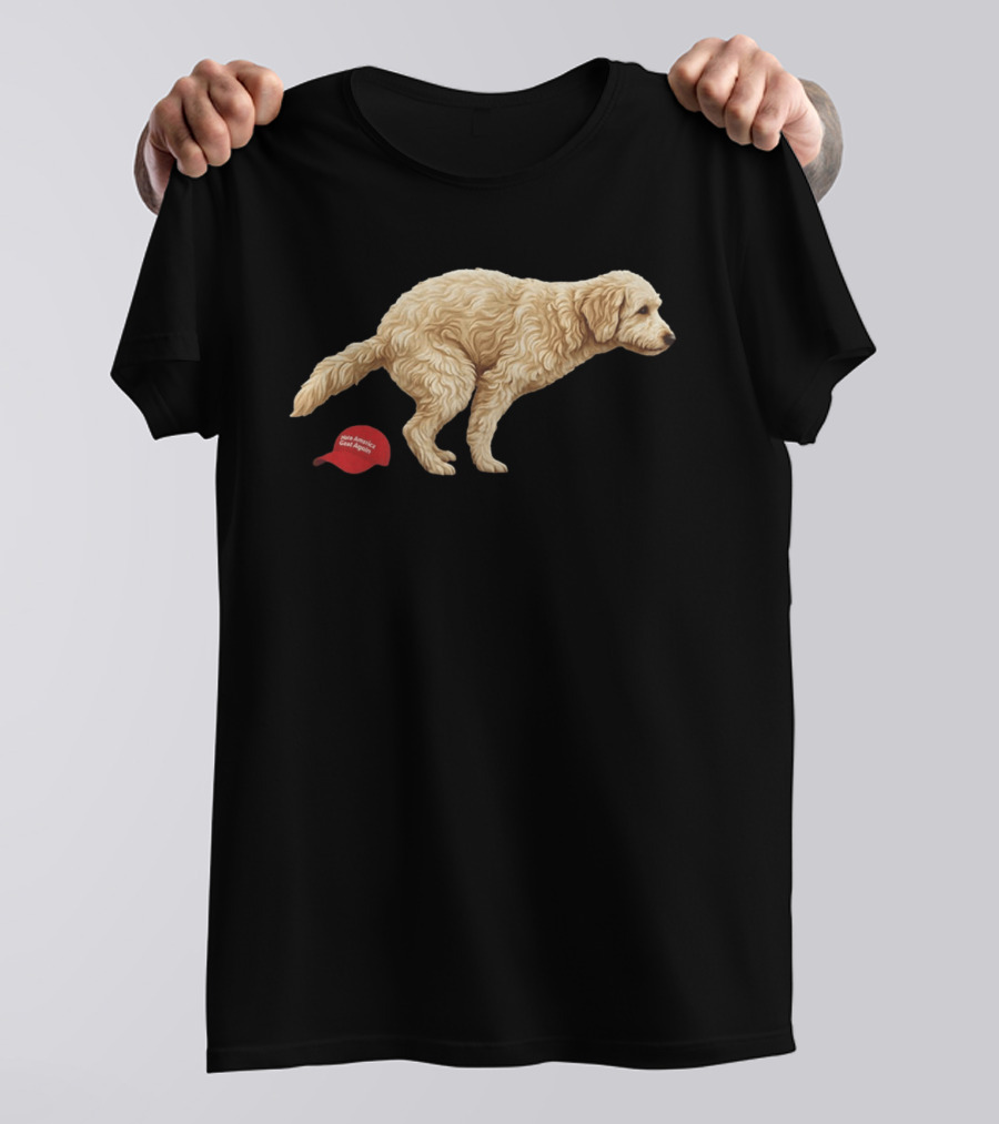 Golden Retriever Pooping On Make America Great Again Hat Anti Trump T-Shirt