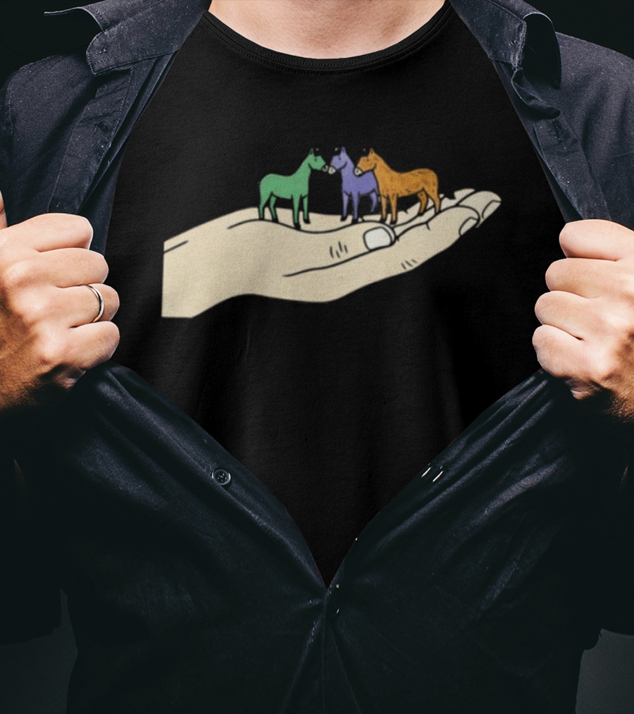 Hold Your Horses 2026 Hand Holding Colorful Figurines T-Shirt