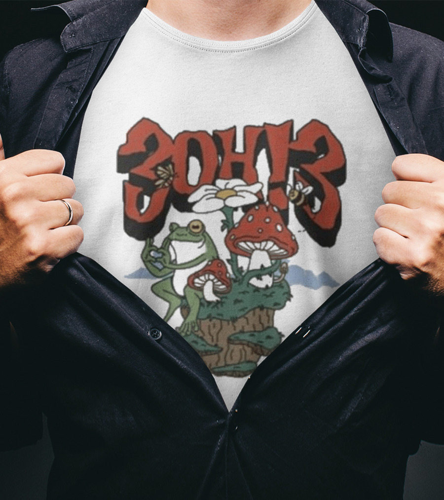 3Oh3 Mushroom Frog Fantasy With Bee And Flower T-Shirt