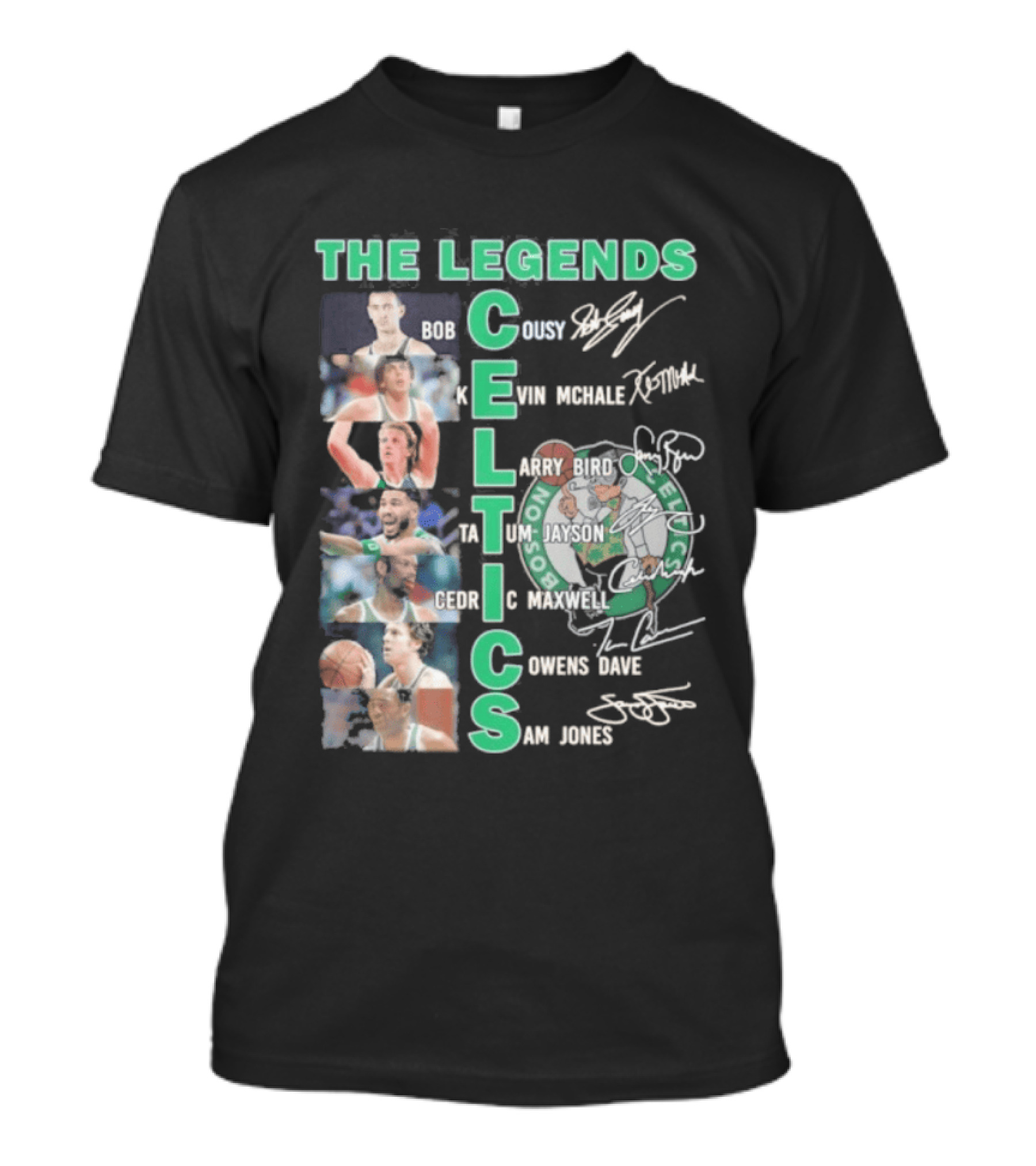 The Legends Boston Celtics Players Bob Cousy Kevin McHale Larry Bird Cedric Maxwell Dave Cowens Sam Jones T-Shirt