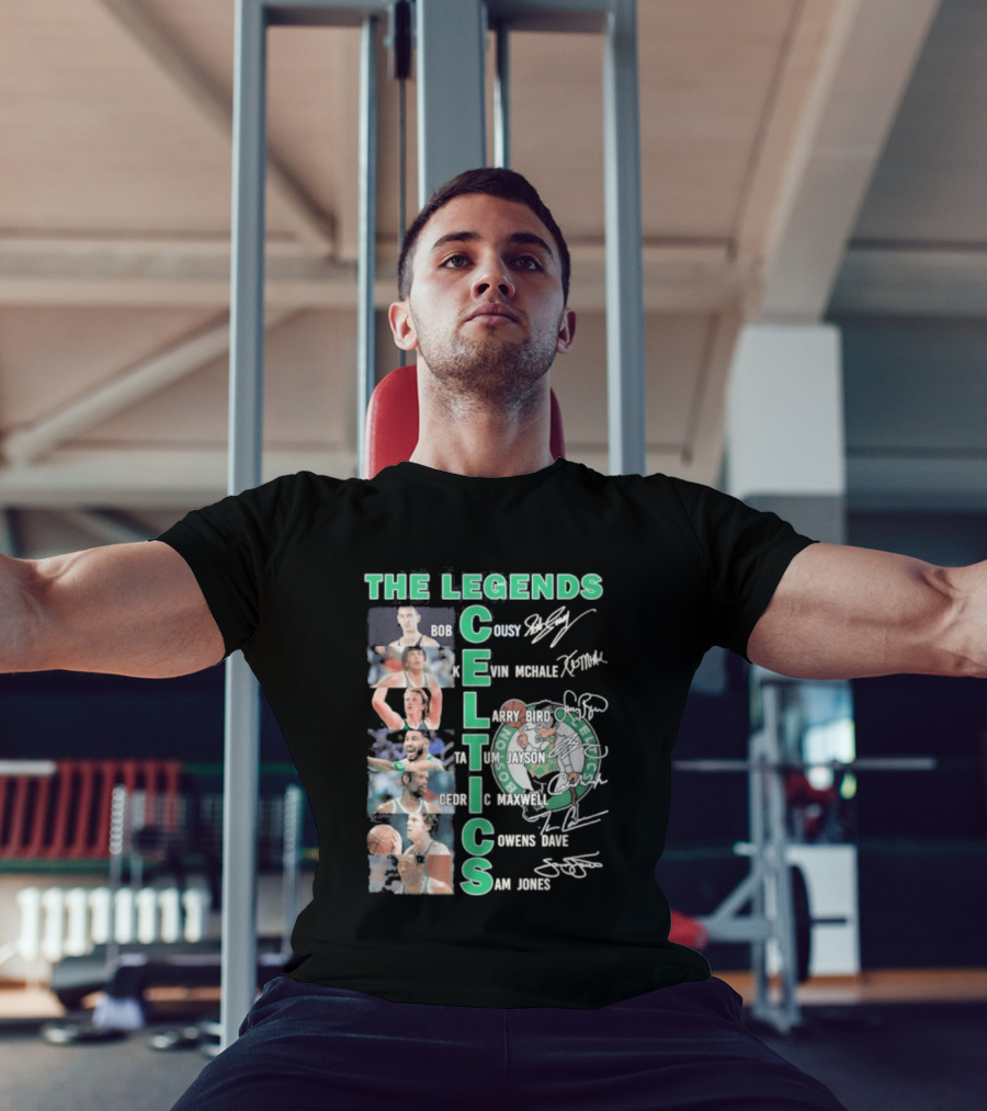 The Legends Boston Celtics Players Bob Cousy Kevin McHale Larry Bird Cedric Maxwell Dave Cowens Sam Jones T-Shirt