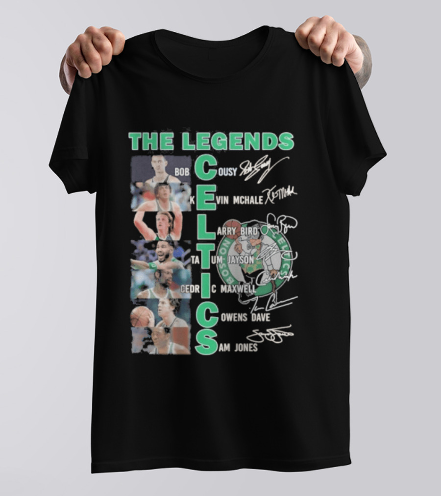 The Legends Boston Celtics Players Bob Cousy Kevin McHale Larry Bird Cedric Maxwell Dave Cowens Sam Jones T-Shirt