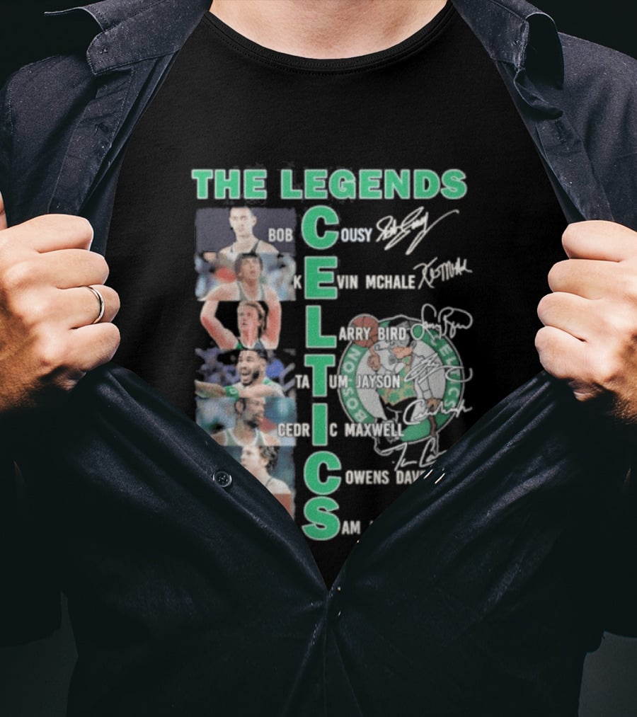 The Legends Boston Celtics Players Bob Cousy Kevin McHale Larry Bird Cedric Maxwell Dave Cowens Sam Jones T-Shirt