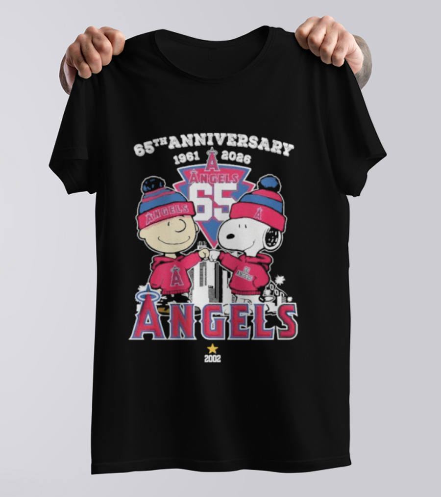 Peanuts Fistbump Los Angeles Angels 65th Anniversary 1961 2026 Charlie Brown Snoopy T-Shirt