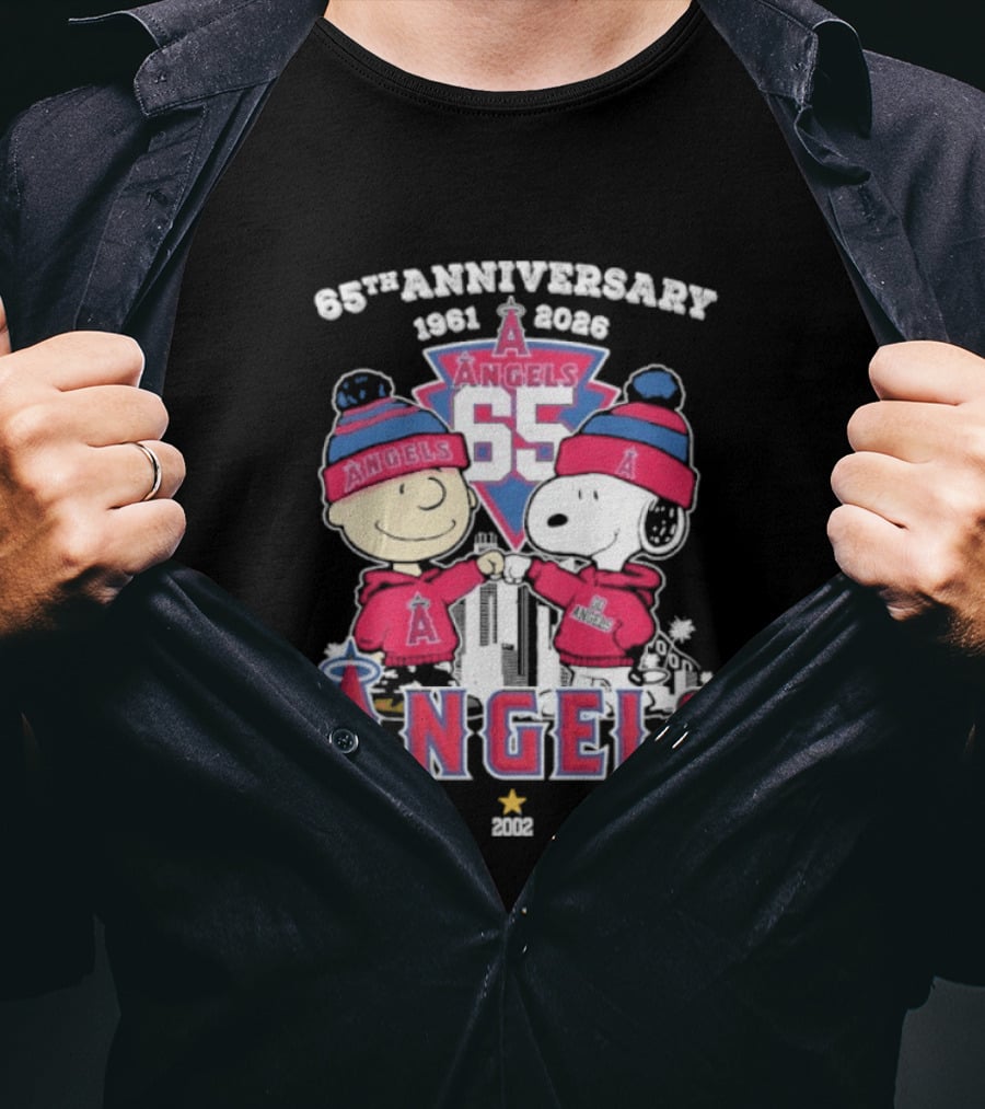 Peanuts Fistbump Los Angeles Angels 65th Anniversary 1961 2026 Charlie Brown Snoopy T-Shirt