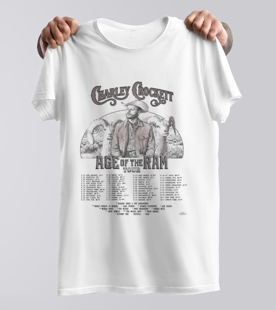Charley Crockett Age Of The Ram Tour 2026 Full Schedule And Dates T-Shirt