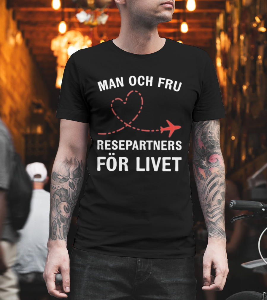Man Och Fru Resepartners För Livet Flygplan Hjärtformad Resväg T-Shirt