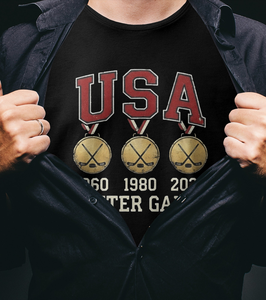USA Winter Games 1960 1980 2026 Medals Hockey T-Shirt